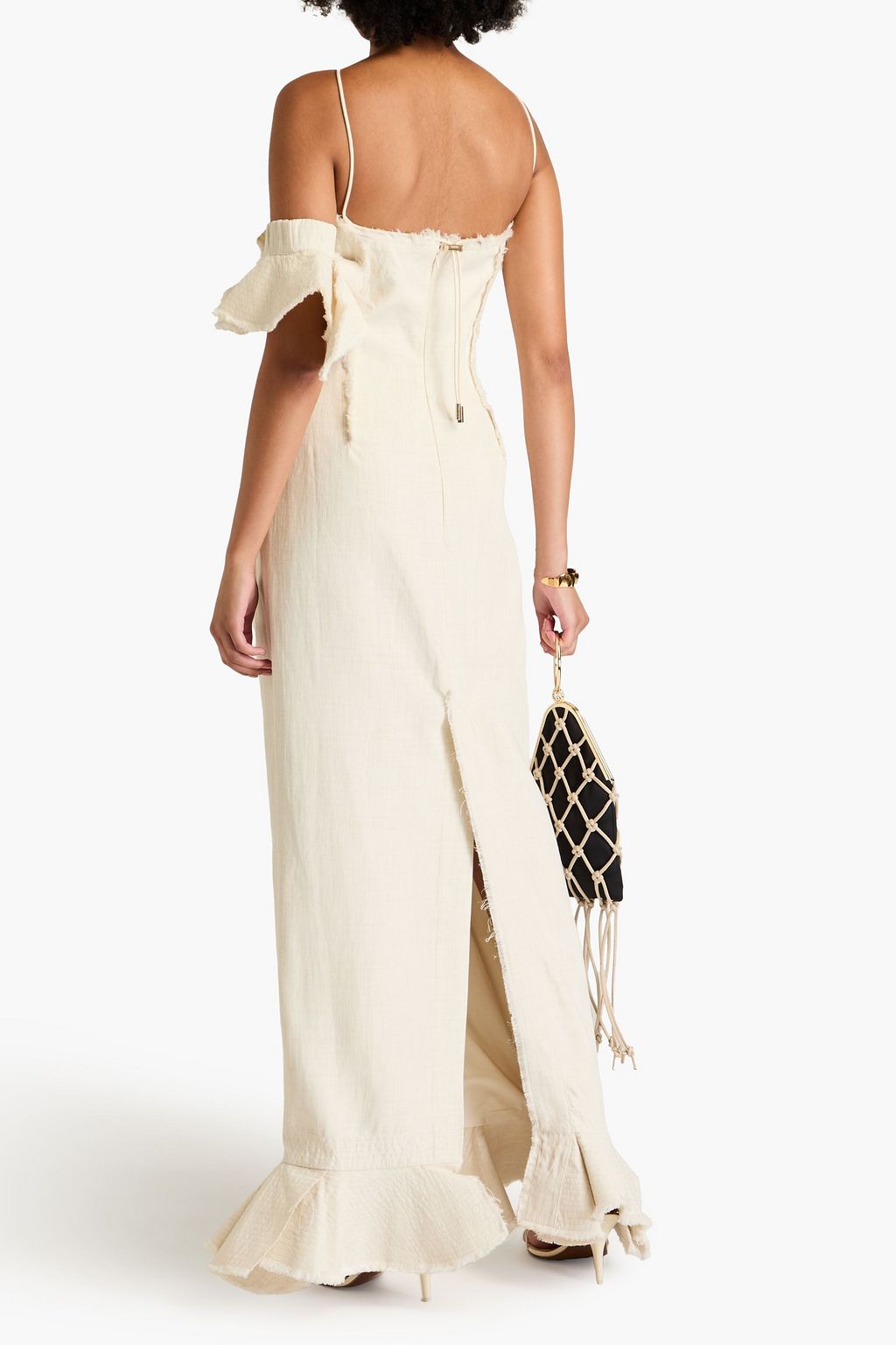 JACQUEMUS Artichaut ruffled frayed linen-blend maxi dress