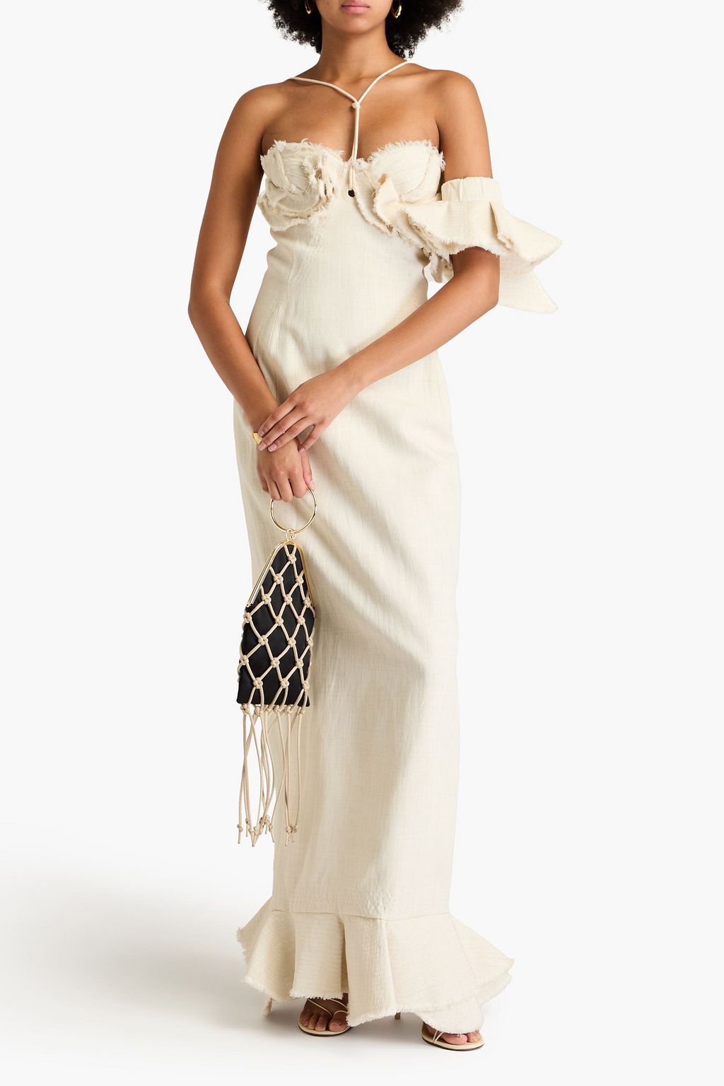 JACQUEMUS Artichaut ruffled frayed linen-blend maxi dress
