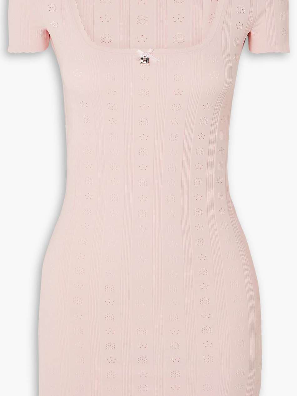 embellished pointelle-knit mini dress