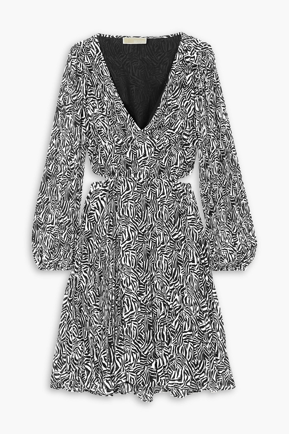 Cutout pleated zebra-print georgette mini dress