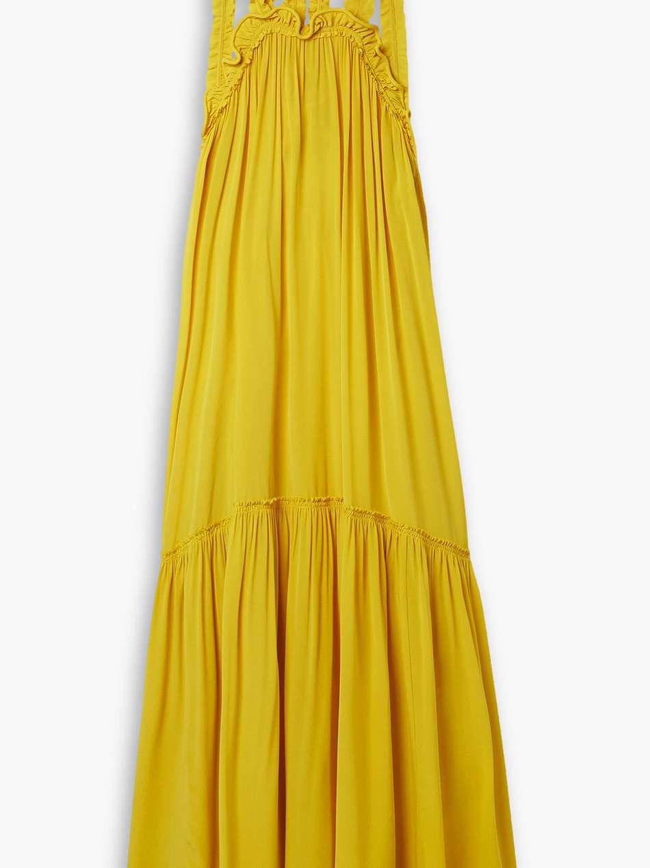 celeste open-back ruffled silk-crepe halterneck maxi dress