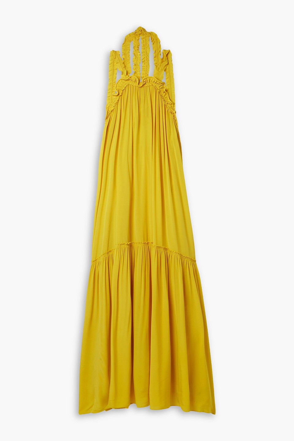 Ulla Johnson Celeste Open-back Ruffled Silk-crepe Halterneck Maxi Dress In Yellow