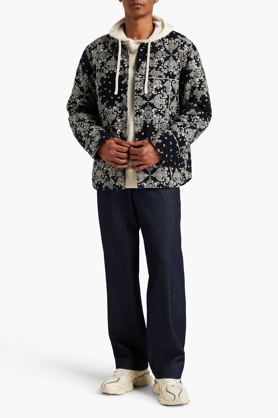 Shop Officine Generale Paisley-print Cotton-twill Jacket In Midnight Blue