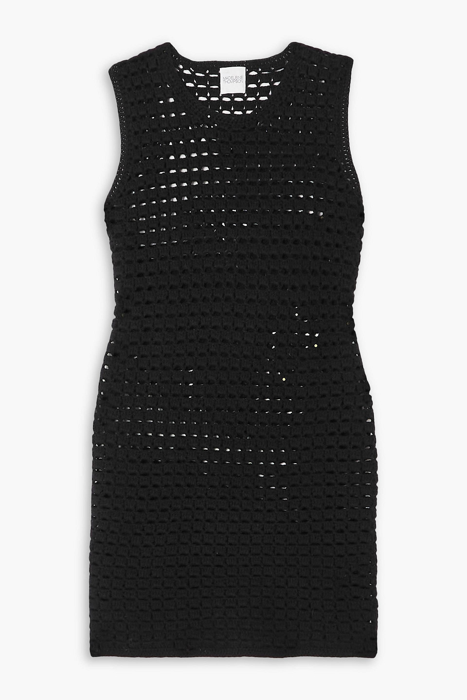 Madeleine Thompson Alexia Crochet-knit Wool And Cashmere-blend Mini Dress In Black