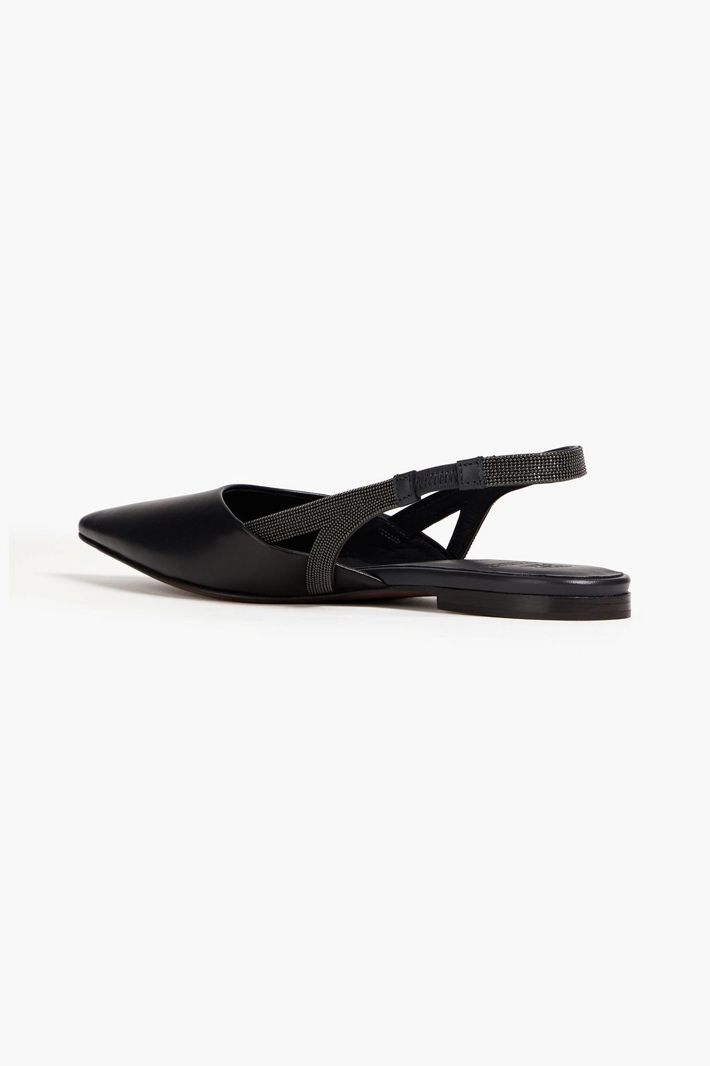 BRUNELLO CUCINELLI Bead-embellished leather slingback point-toe flats