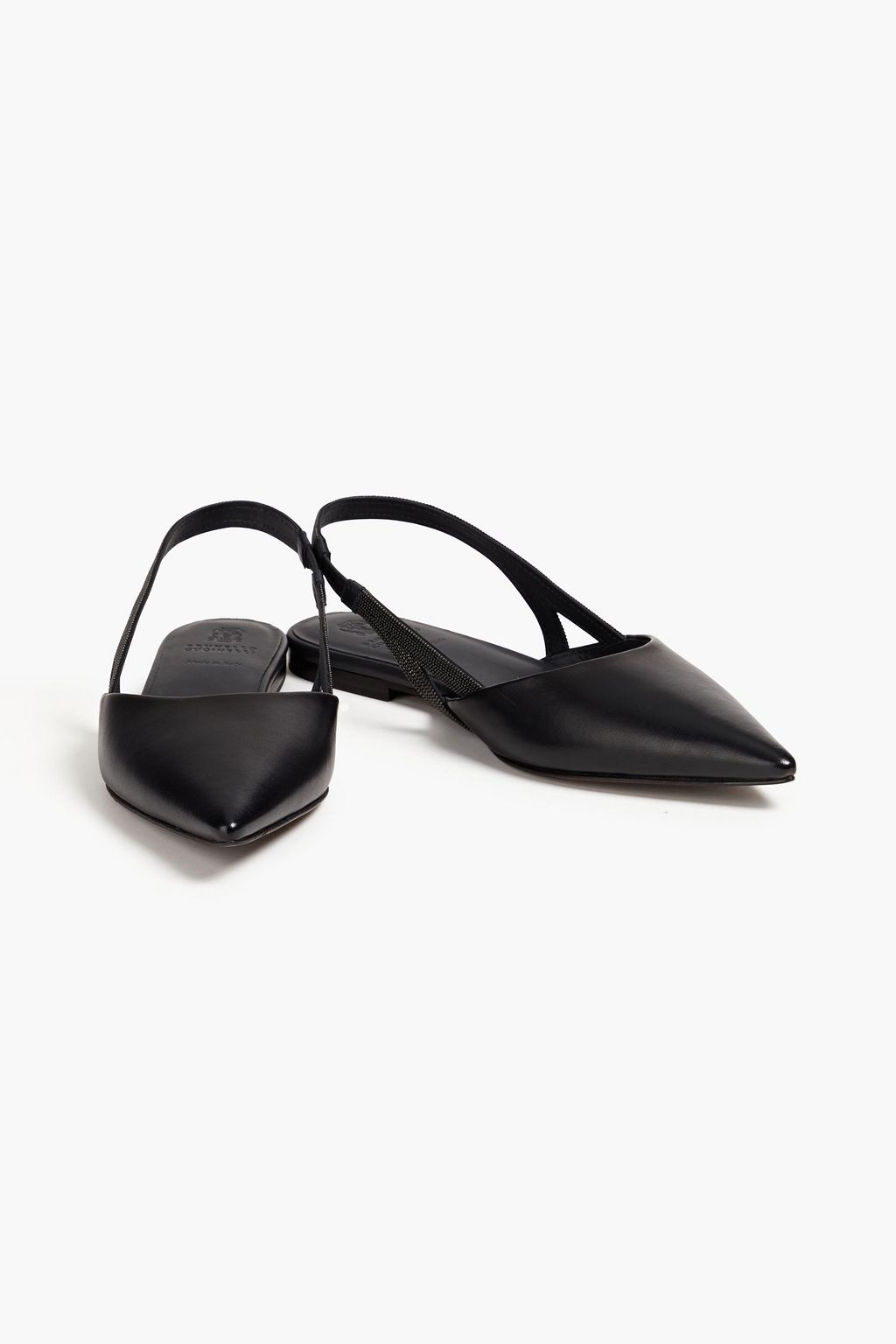BRUNELLO CUCINELLI Bead-embellished leather slingback point-toe flats