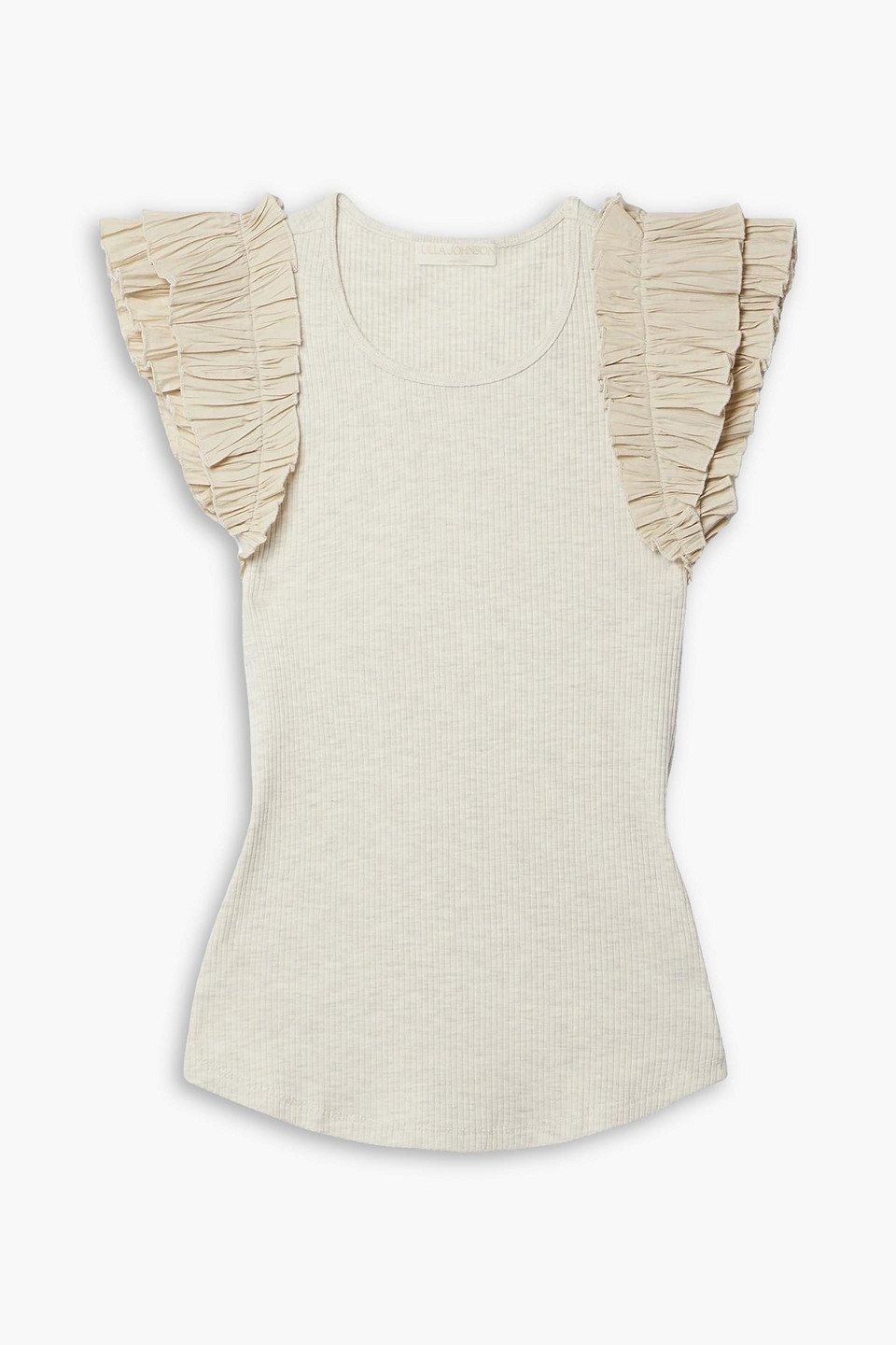 Ulla Johnson Lilo Ruffled Poplin-trimmed Ribbed Stretch-jersey Top In Beige
