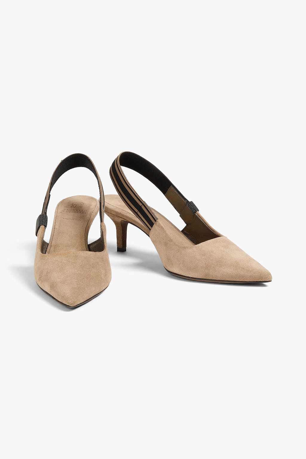 BRUNELLO CUCINELLI Bead-embellished suede slingback pumps