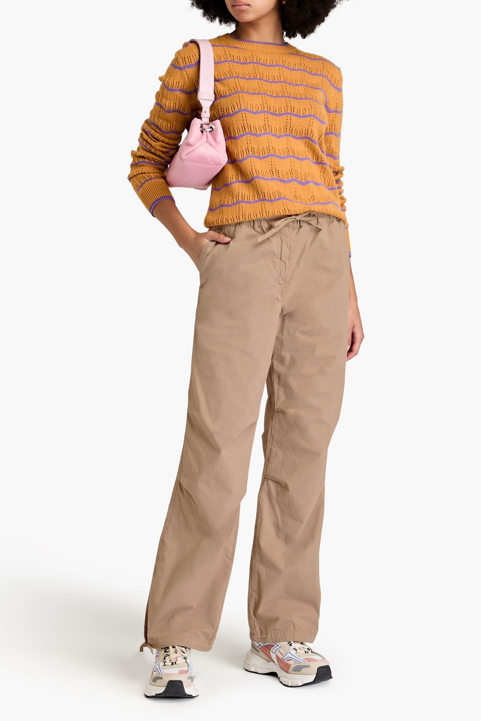 Ganni Stretch-cotton Poplin Cargo Pants In Mushroom