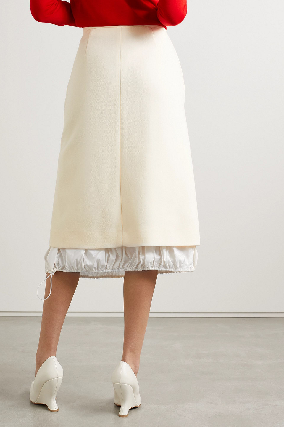 TORY BURCH SILK-TRIMMED WOOL MIDI SKIRT