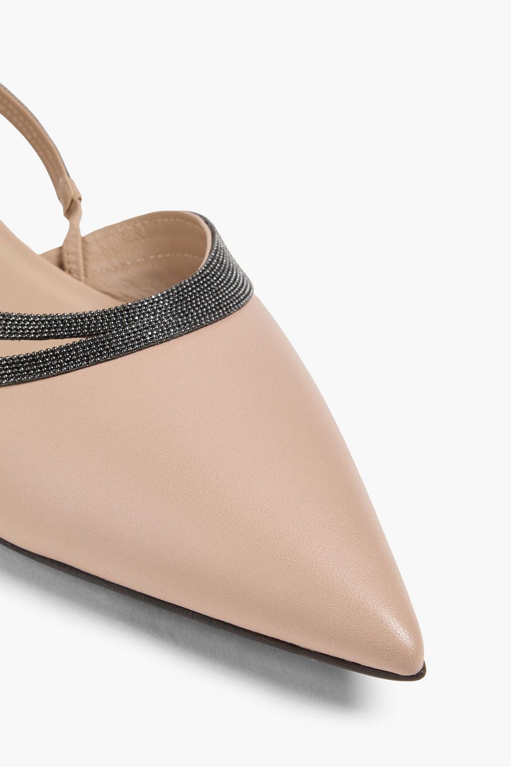 BRUNELLO CUCINELLI Bead-embellished leather slingback point-toe flats