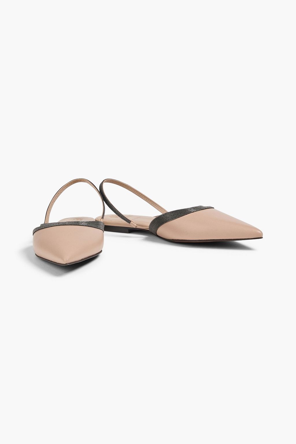 BRUNELLO CUCINELLI Bead-embellished leather slingback point-toe flats