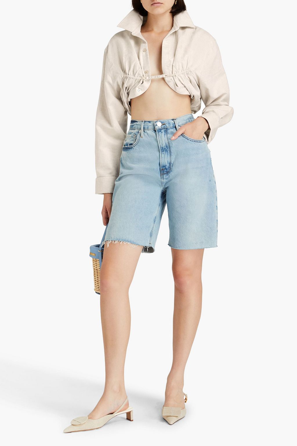 JACQUEMUS Machou cropped cotton and linen blend shirt