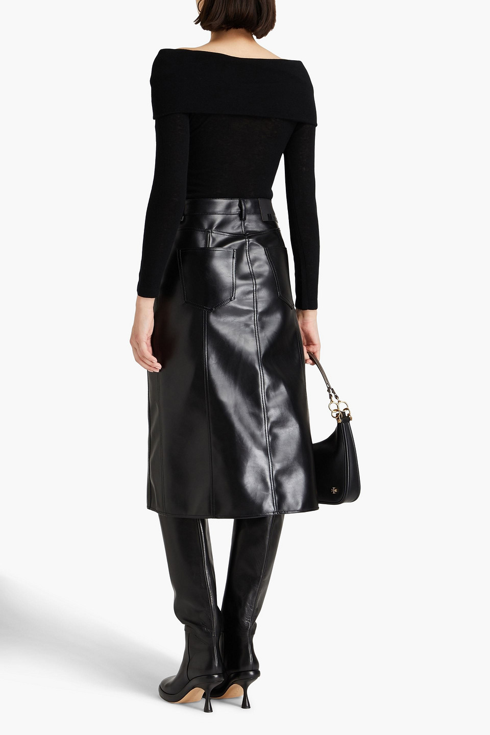 Shop Autumn Cashmere Off-the-shoulder Twisted Cashmere Top In Black