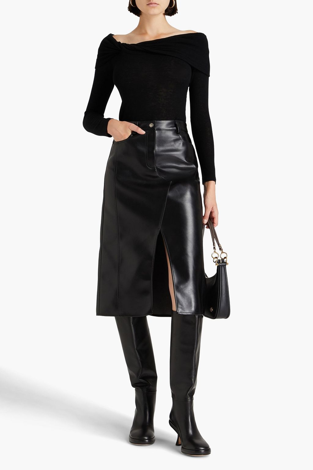 AUTUMN CASHMERE Off-the-shoulder twisted cashmere top