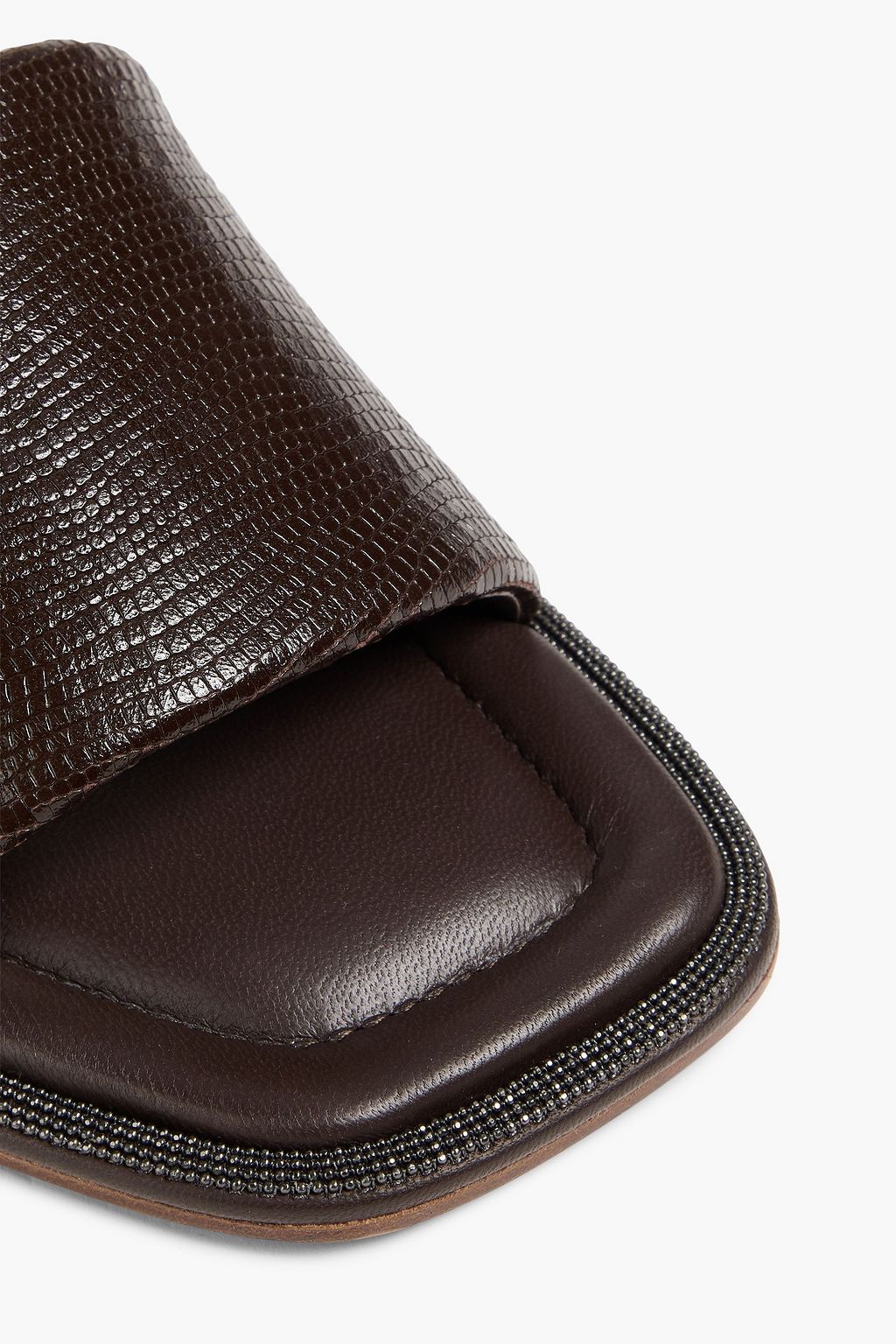 BRUNELLO CUCINELLI 비즈 장식 텍스처드 가죽 슬라이드 샌들