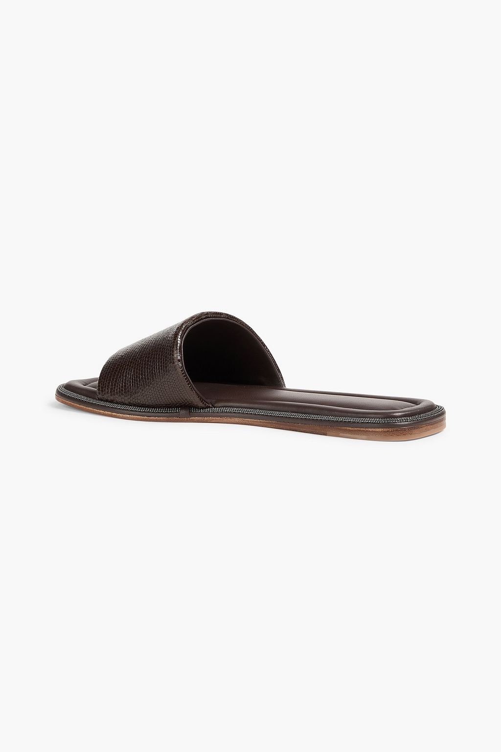 BRUNELLO CUCINELLI 비즈 장식 텍스처드 가죽 슬라이드 샌들