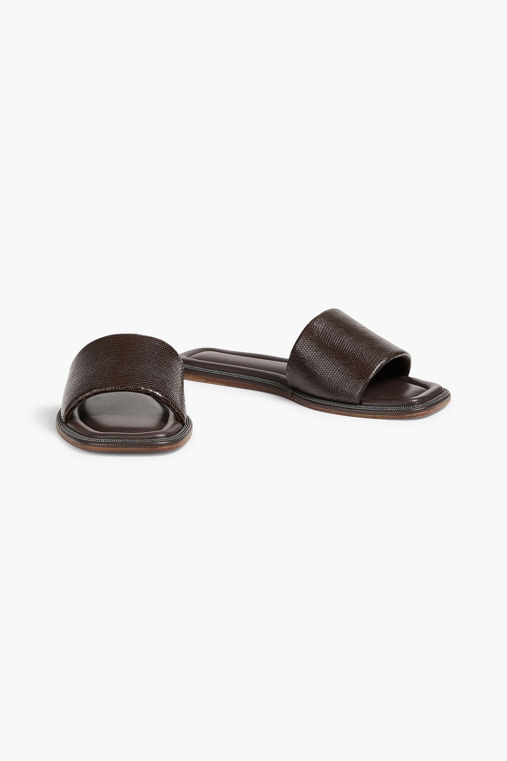 BRUNELLO CUCINELLI 비즈 장식 텍스처드 가죽 슬라이드 샌들