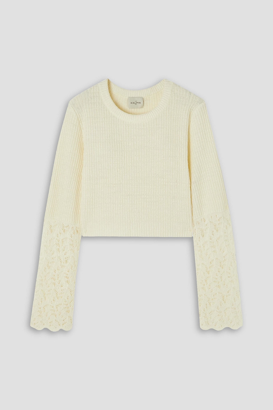 Le Kasha Hasaya Cropped Crocheted Linen Top In Off-white