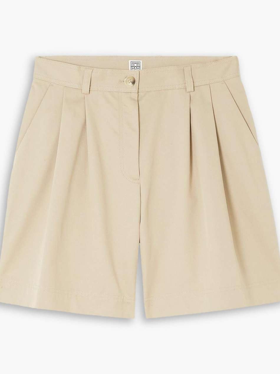 pleated  cotton-twill shorts