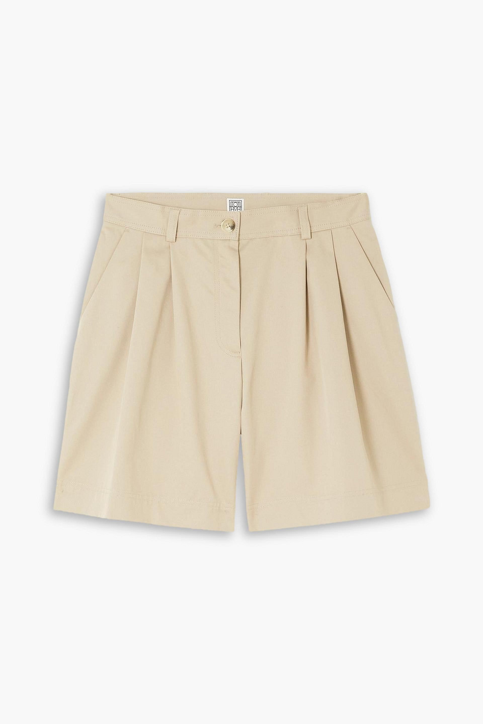 Totême Pleated Cotton-twill Shorts In Sand