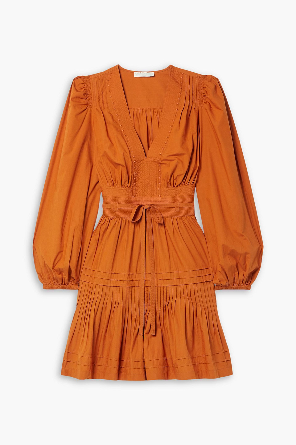 Ulla Johnson Rosalind Belted Pintucked Cotton-poplin Mini Dress In Tan