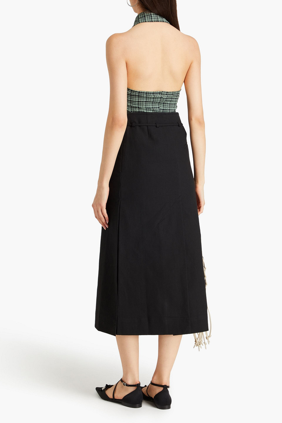 GANNI BELTED COTTON MIDI SKIRT