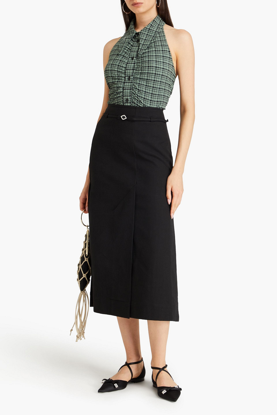 GANNI BELTED COTTON MIDI SKIRT