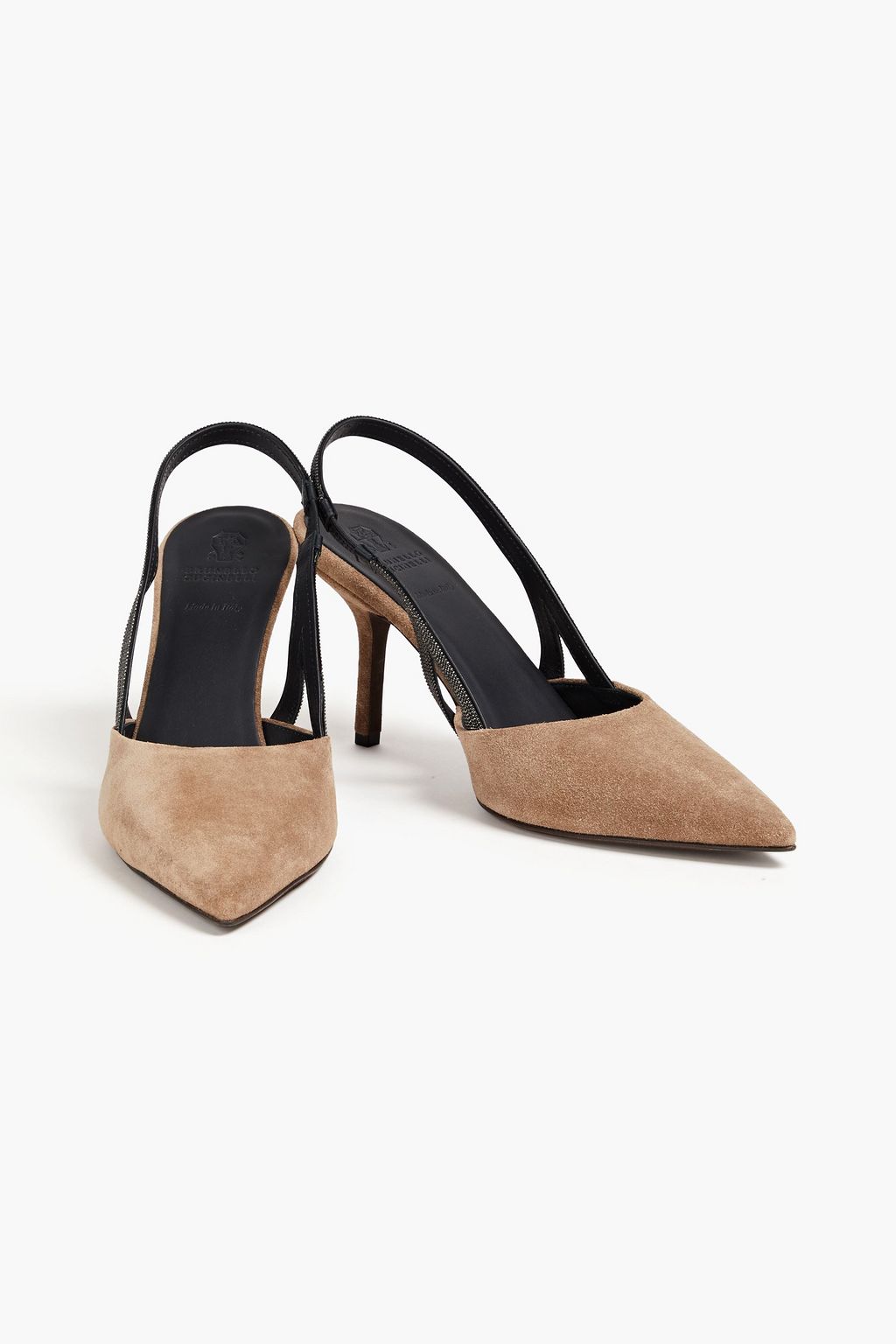 BRUNELLO CUCINELLI Bead-embellished suede slingback pumps