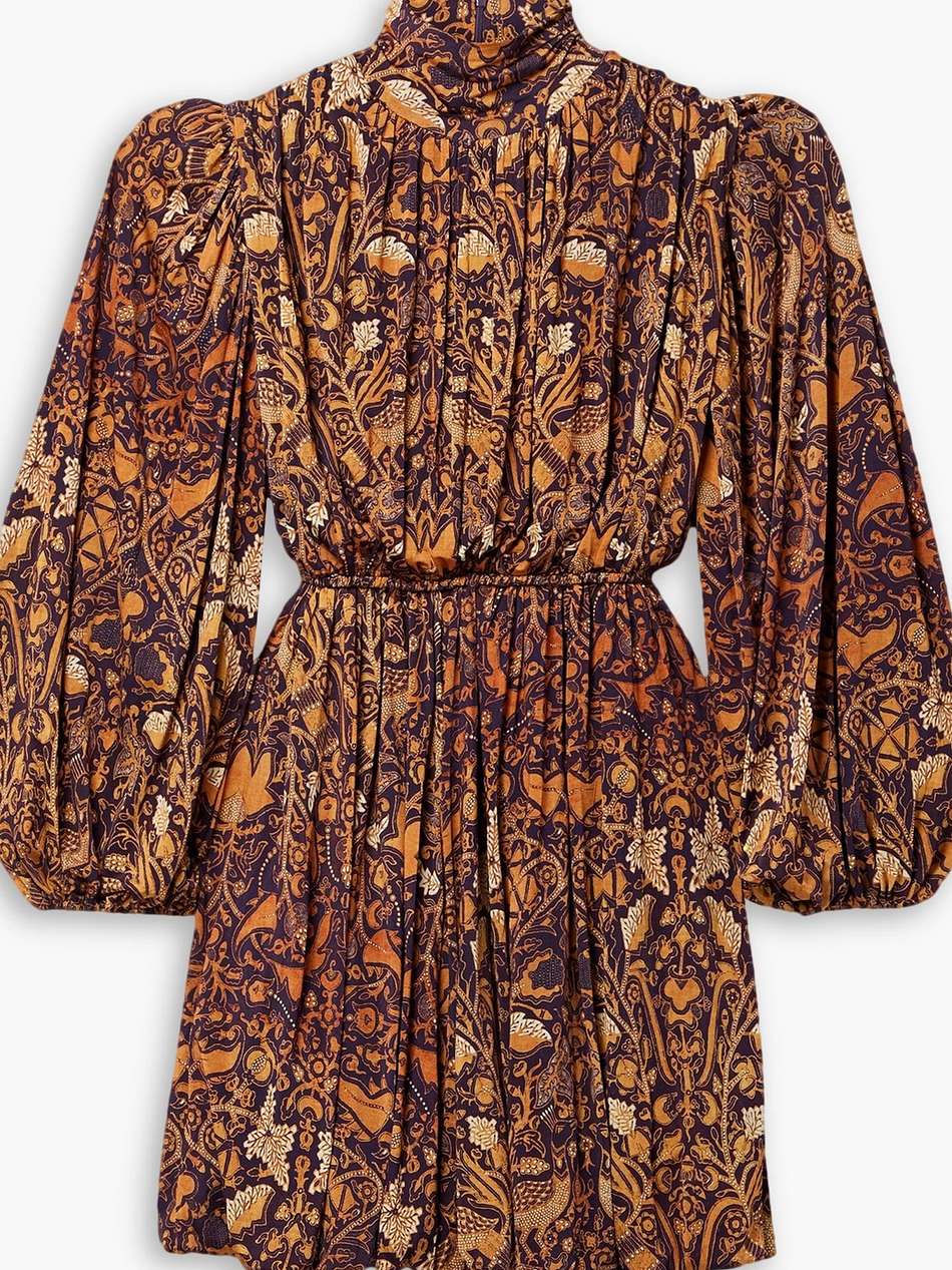 wilhemina gathered printed stretch-jersey mini dress