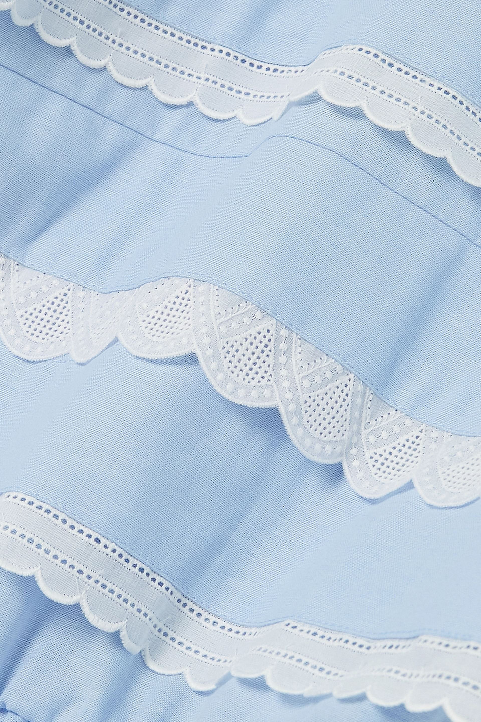ANNA MASON MADEMOISELLE CECE BRODERIE ANGLAISE-TRIMMED COTTON-CHAMBRAY BLOUSE