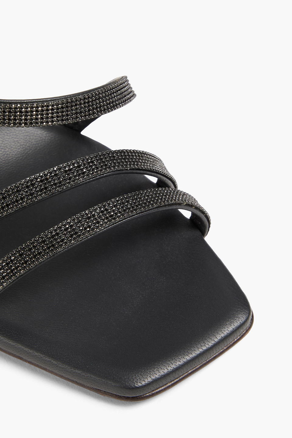 Brunello Cucinelli Bead-embellished Leather Sandals In Black