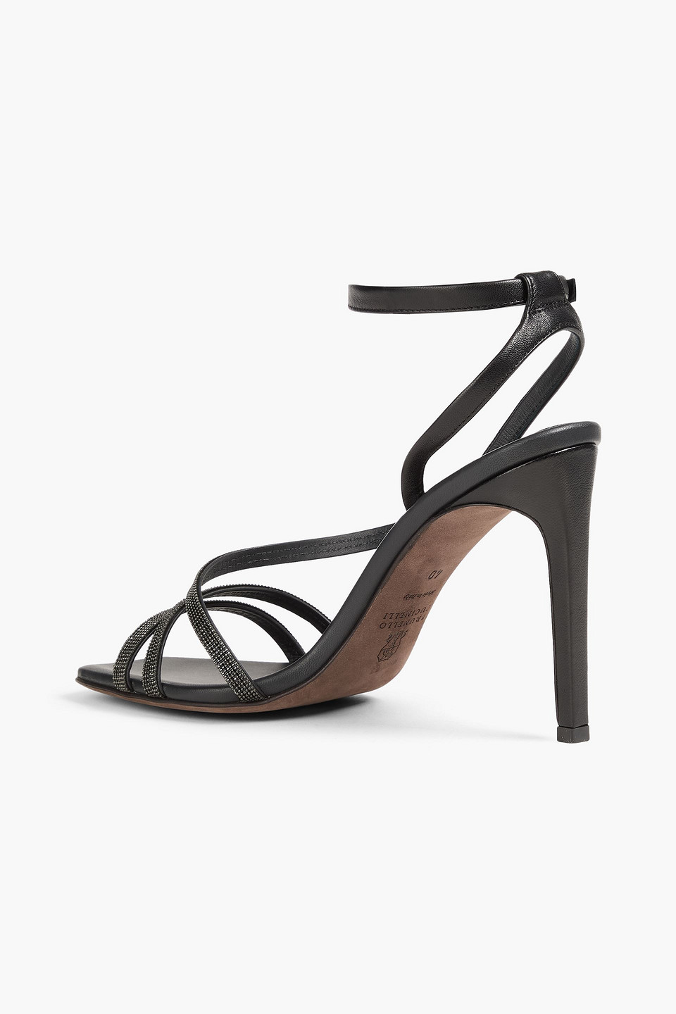 Brunello Cucinelli Bead-embellished Leather Sandals In Black