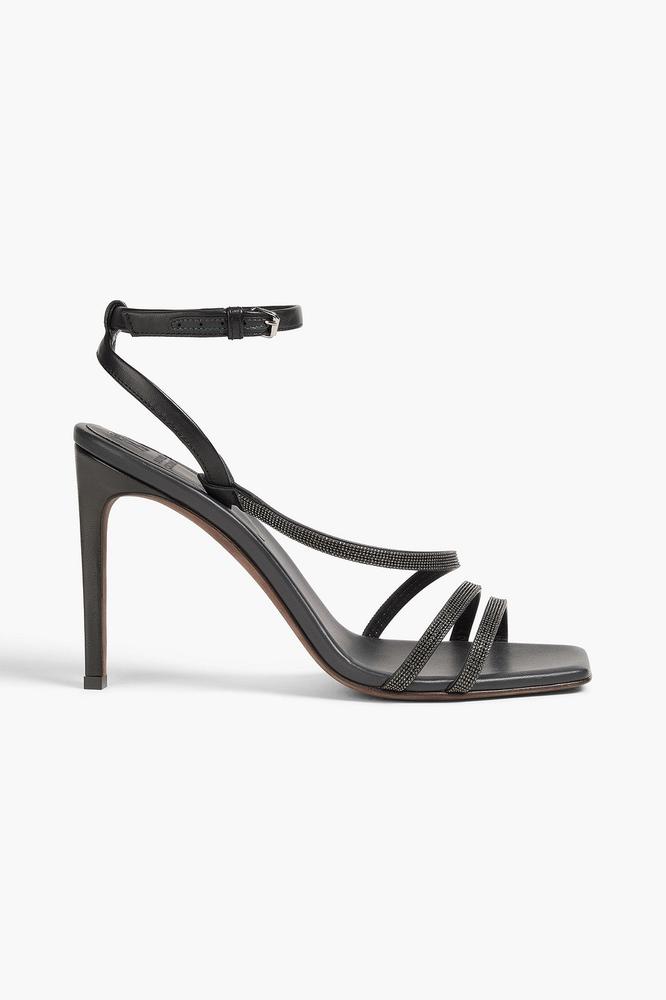 Brunello Cucinelli Bead-embellished Leather Sandals In Black