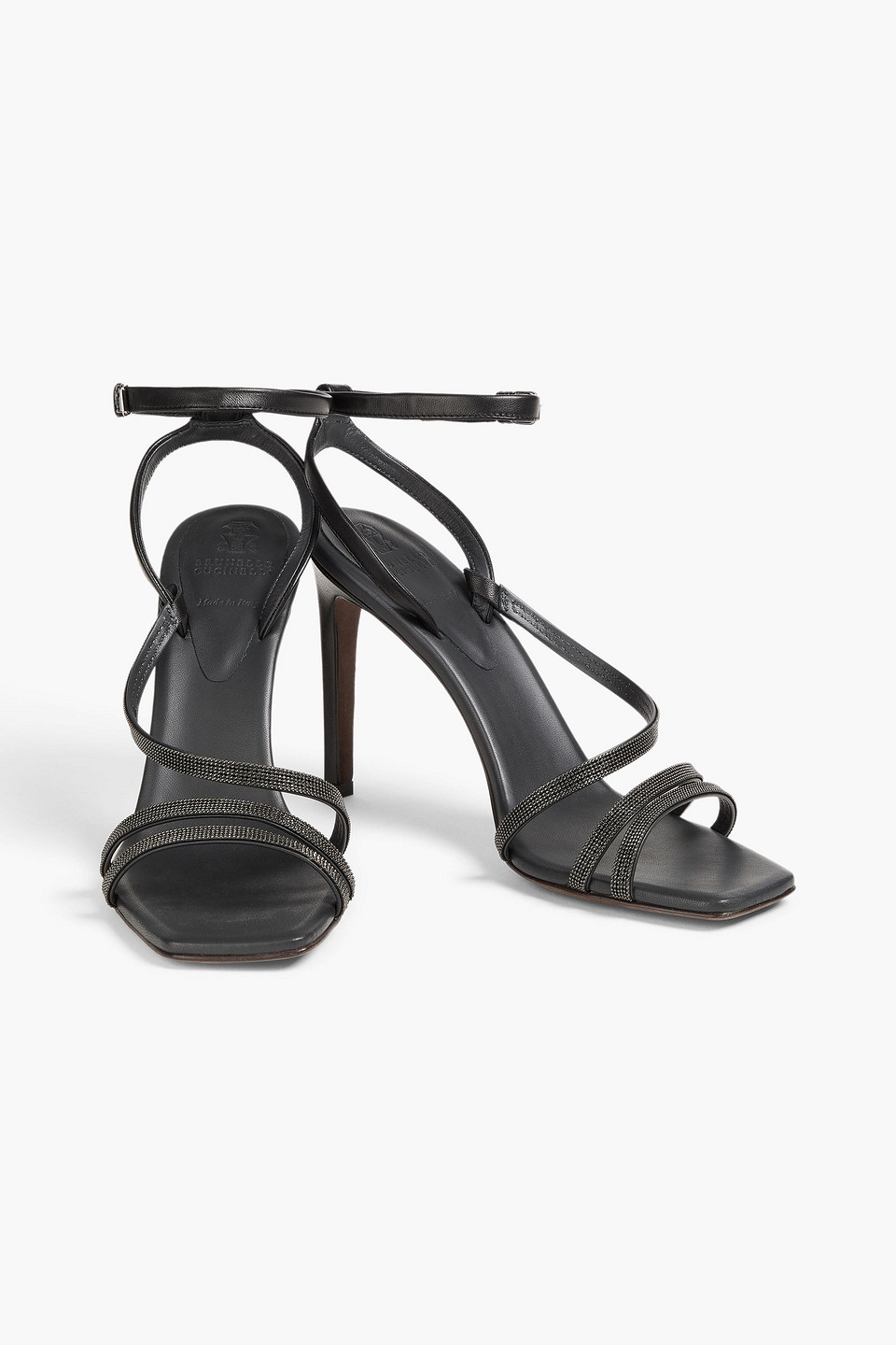 Brunello Cucinelli Bead-embellished Leather Sandals In Black