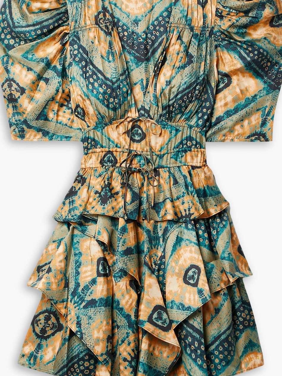 zita ruffled printed silk-twill mini dress