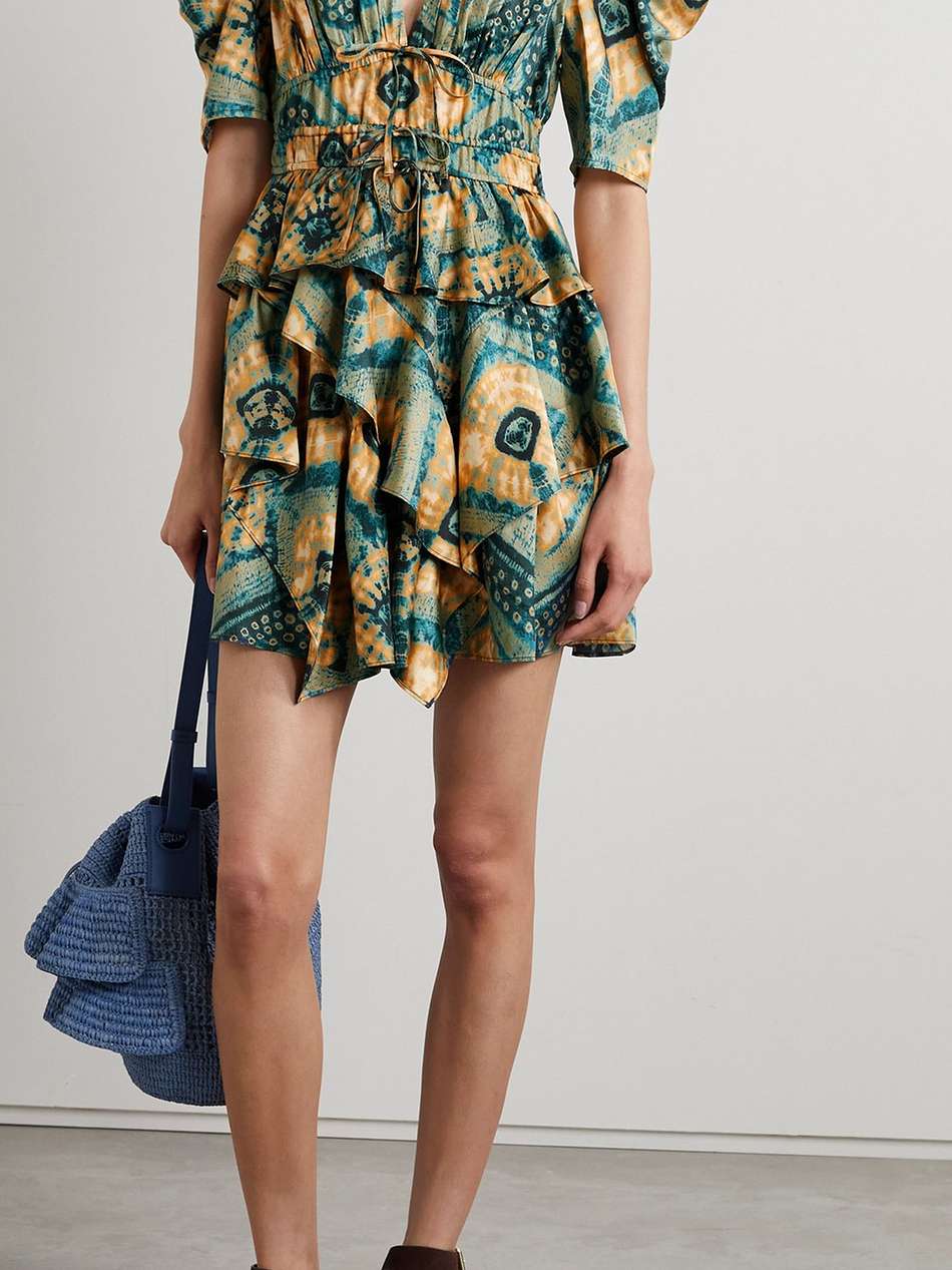 zita ruffled printed silk-twill mini dress