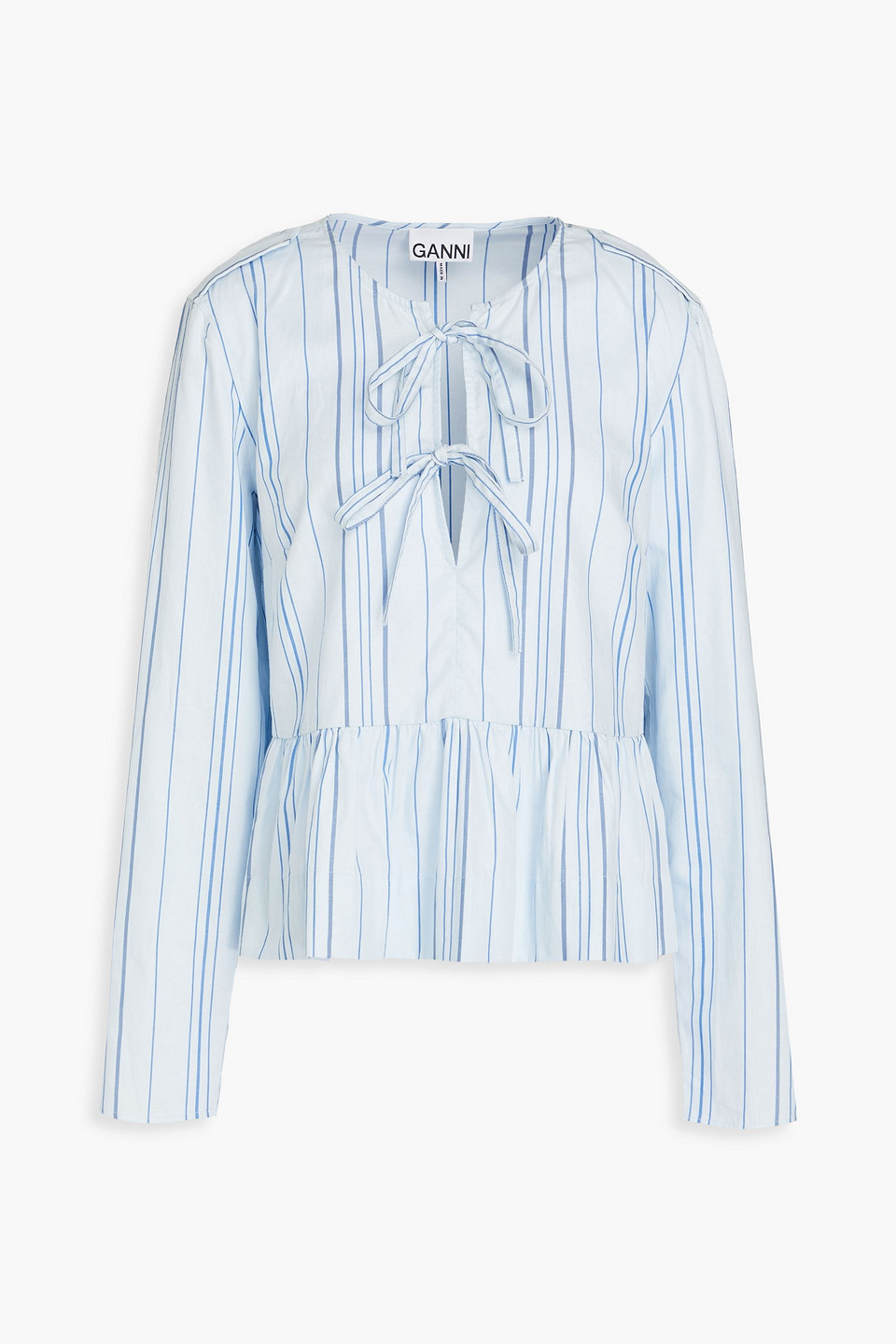 GANNI TIE-FRONT STRIPED COTTON-JACQUARD TOP