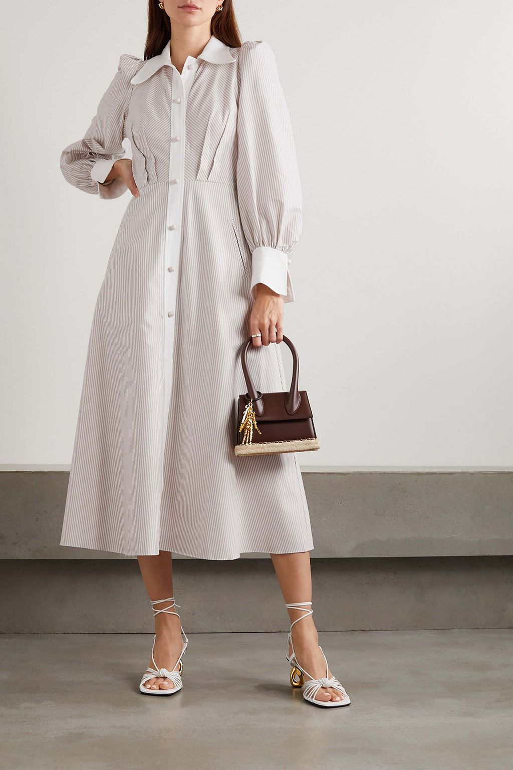 ANNA MASON Candice striped cotton Oxford midi shirt dress
