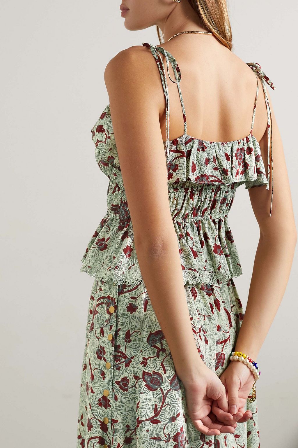 ULLA JOHNSON Luella ruffled floral-print broderie anglaise silk crepe de chine camisole