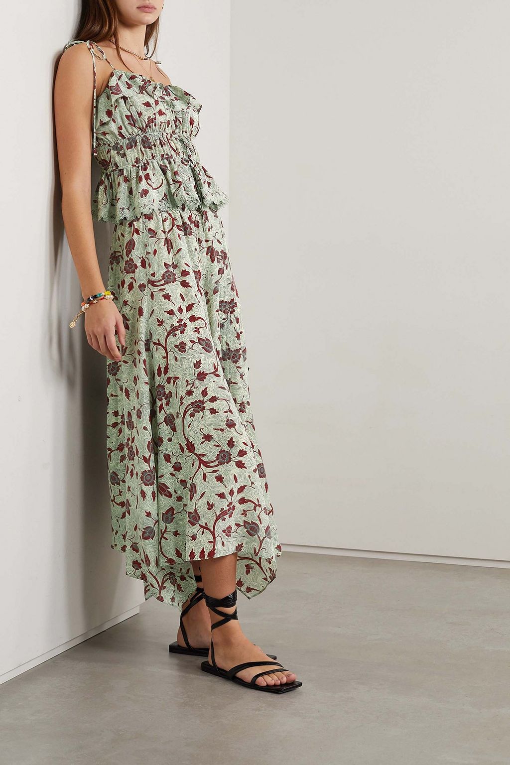 ULLA JOHNSON Luella ruffled floral-print broderie anglaise silk crepe de chine camisole