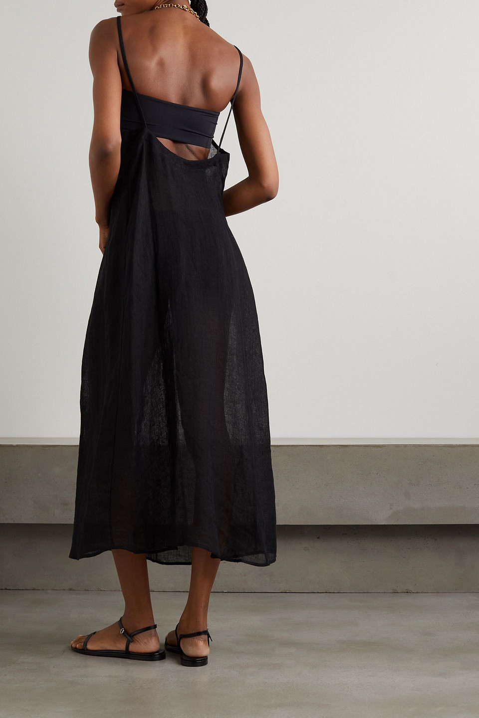 LE KASHA QULAYI PINTUCKED LINEN MIDI DRESS 
