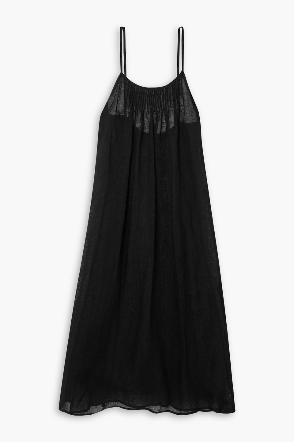 Le Kasha Qulayi Pintucked Organic Linen Midi Dress In Black