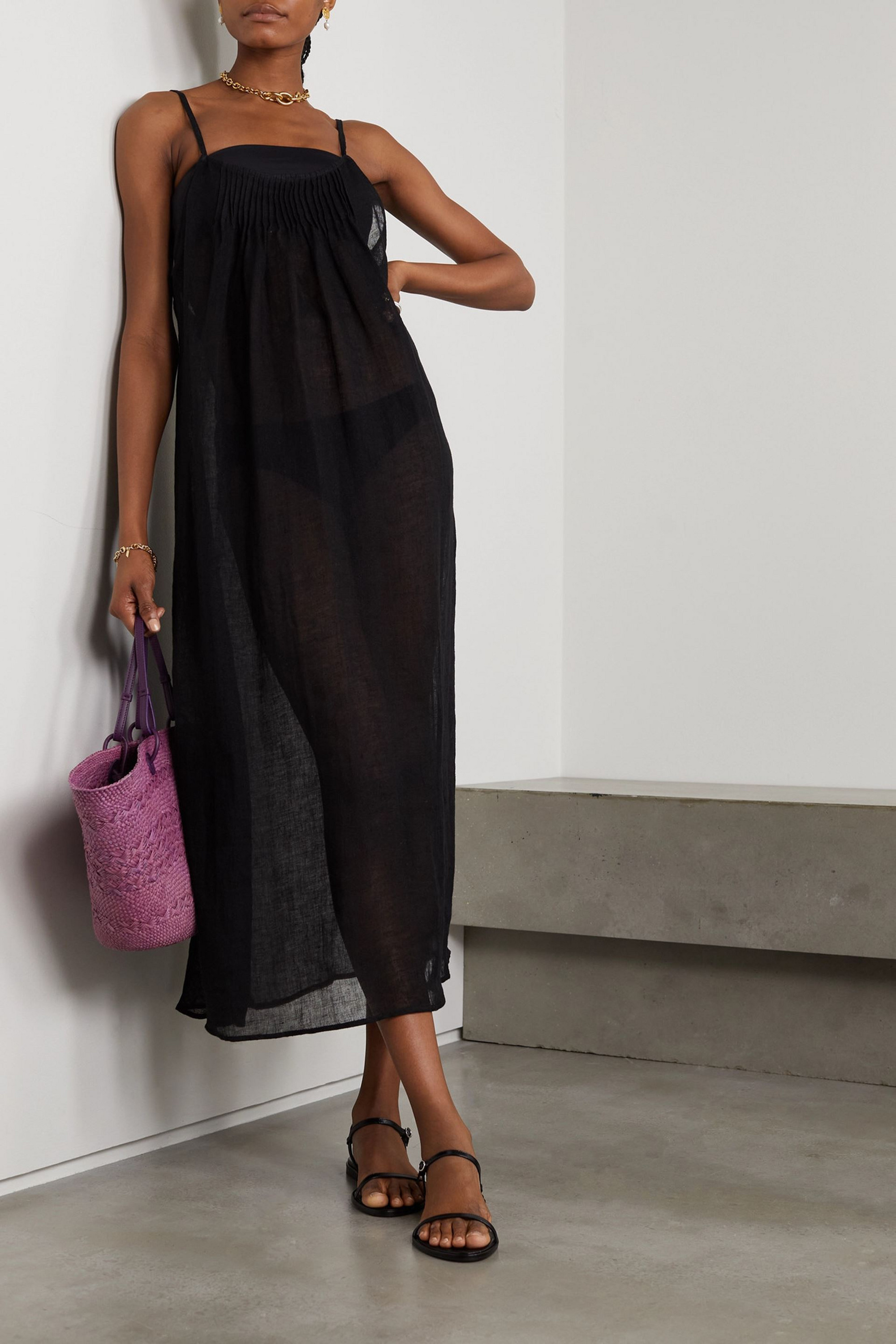 Le Kasha Qulayi pintucked linen midi dress