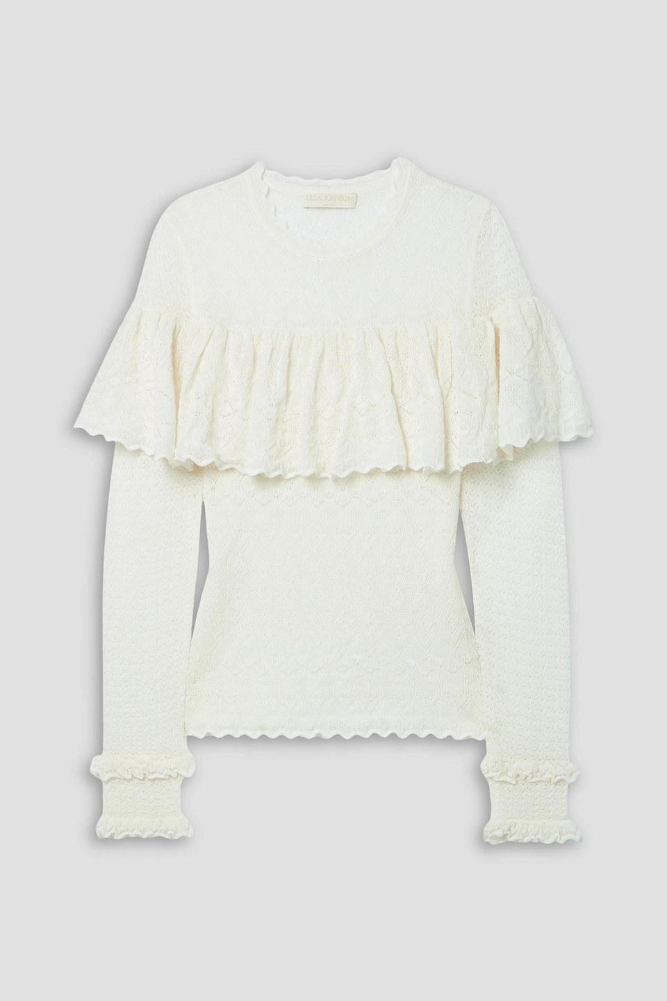 Ulla Johnson Augustina Ruffled Pointelle-knit Wool Jumper In Ivory