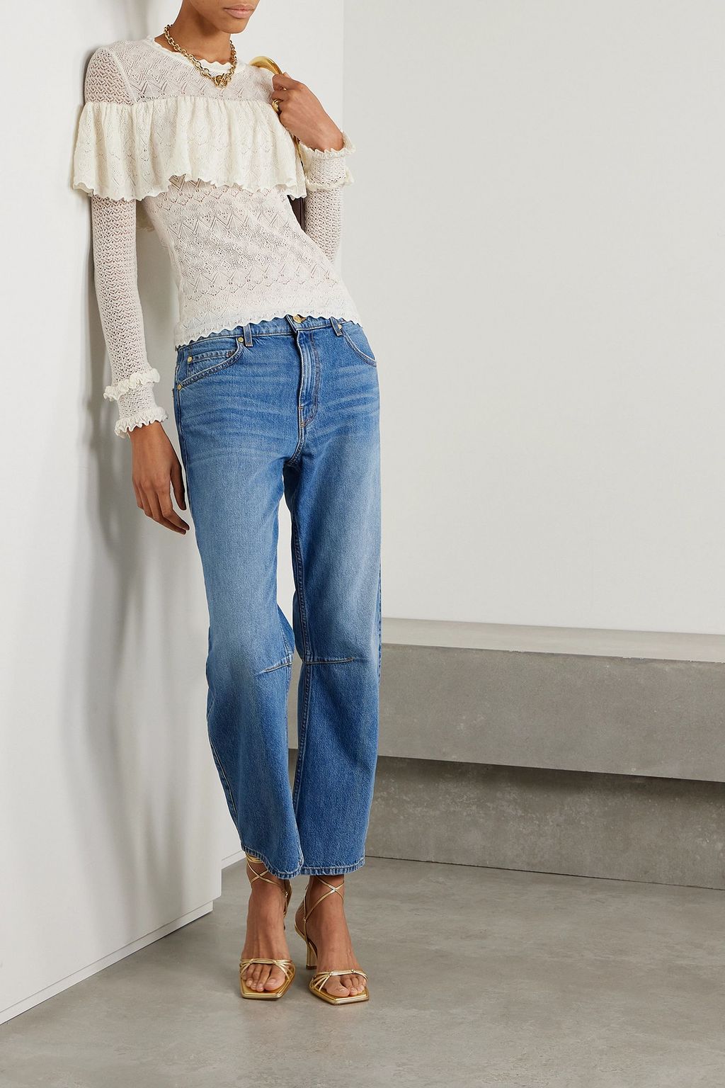 ULLA JOHNSON 아우구스티나 러플 포인텔 니트 울 스웨터