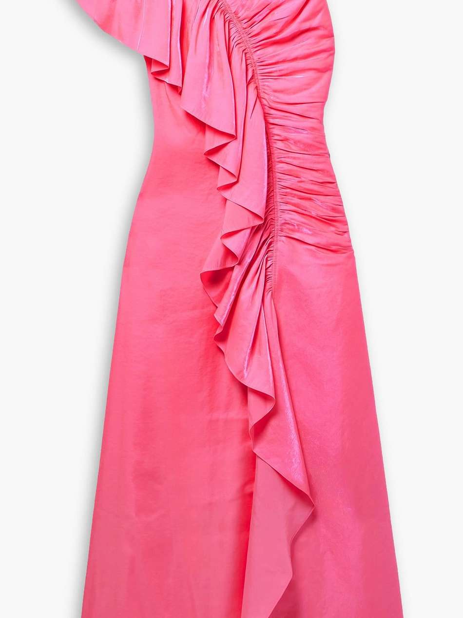 lali ruched ruffled metallic chiffon maxi dress