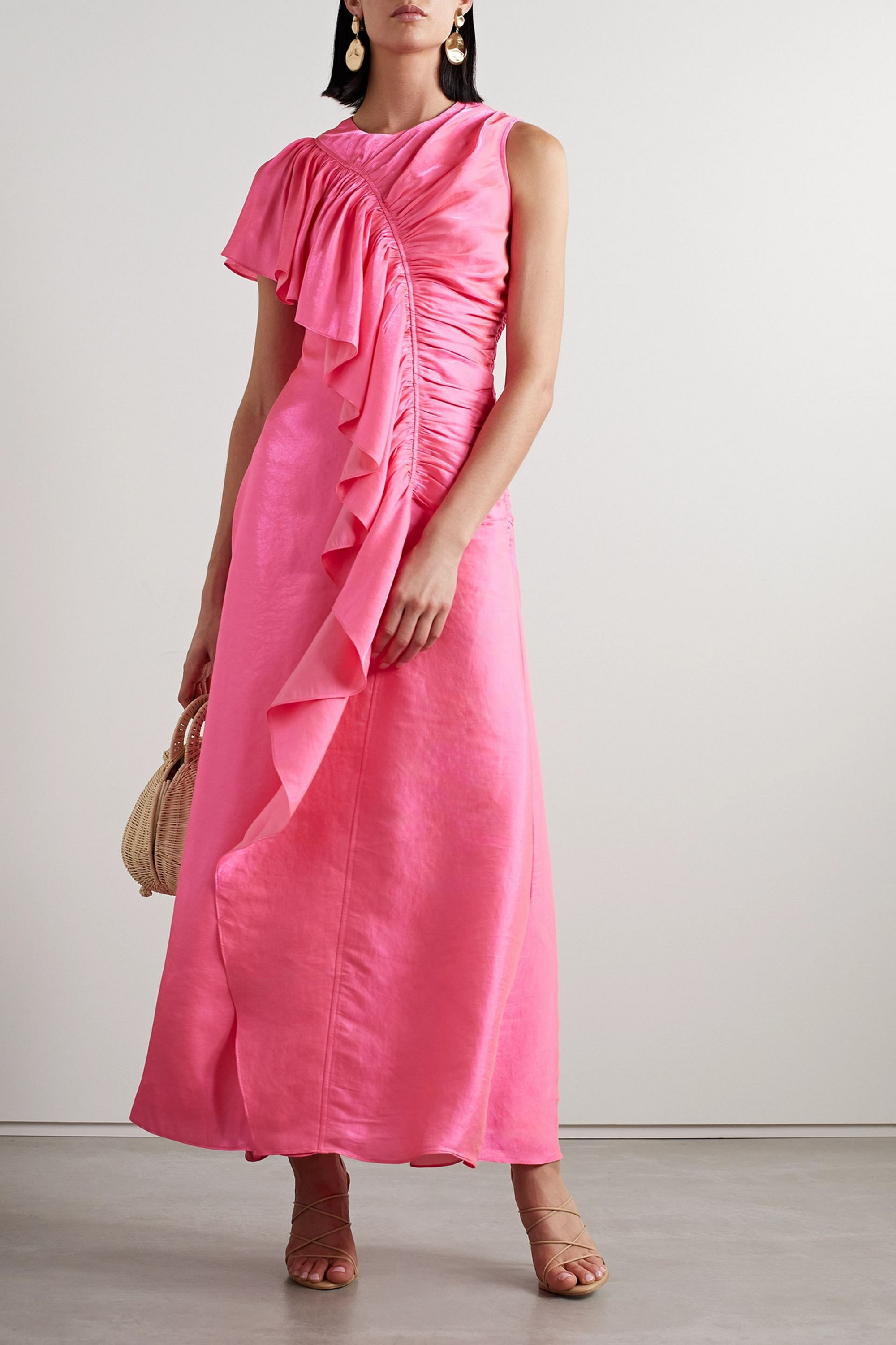 Ulla Johnson Lali ruched ruffled metallic chiffon maxi dress
