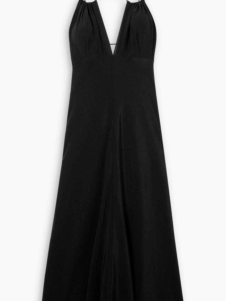 gathered silk crepe de chine halterneck maxi dress