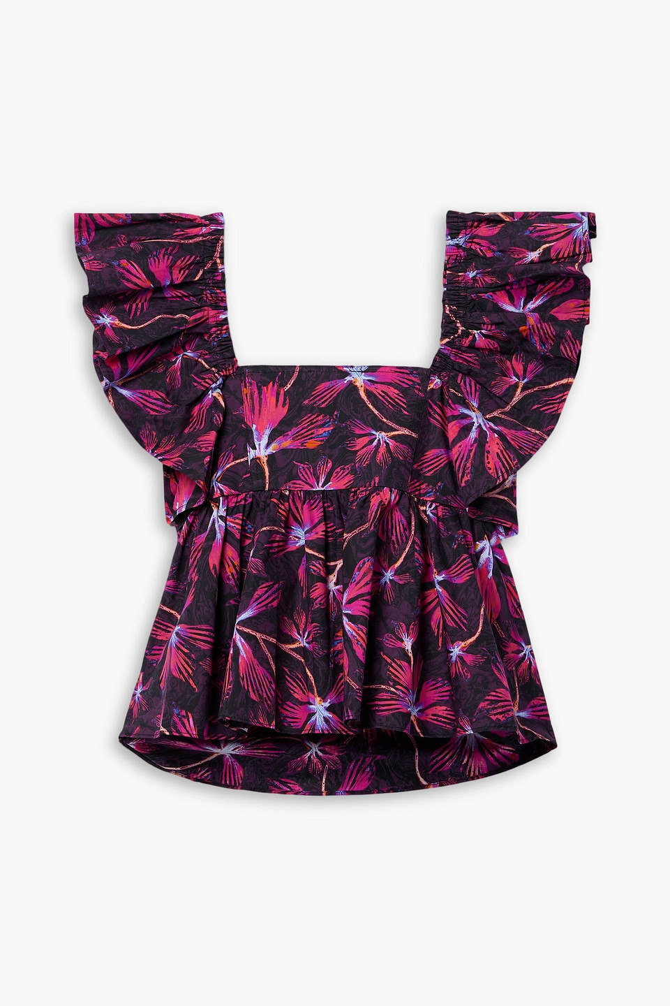 Ulla Johnson Romi Gathered Ruffled Printed Cotton-poplin Blouse In Fuchsia